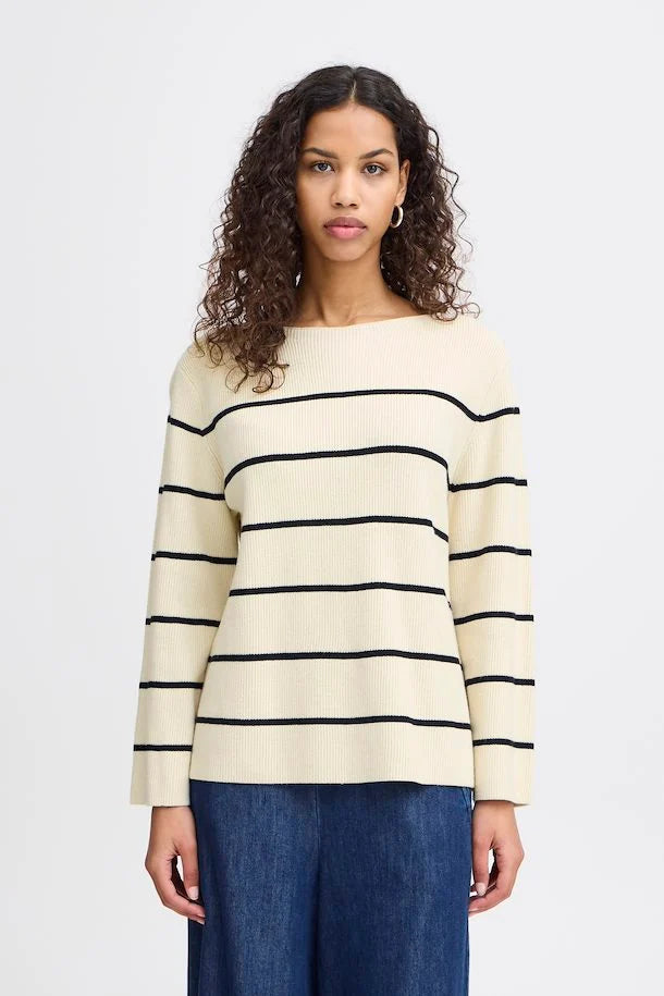 Ichi Women’s IHBOSTON Pullover in Almond Milk / Black Stripe