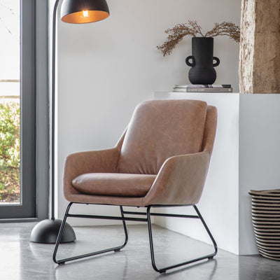 Contemporary Brown Chair With Slim Metal Leg Frame