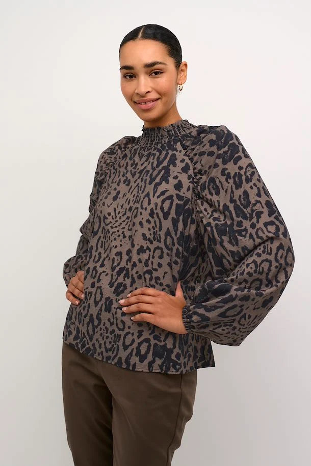 Kaffe Women’s Kajemma Blouse in Major Brown /Black Leopard