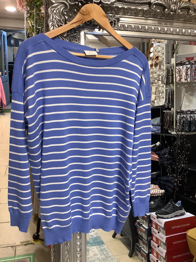 Kaffe Women’s KAlizza Boat Neck Pullover in Ultramarine/Turtledove Stripe