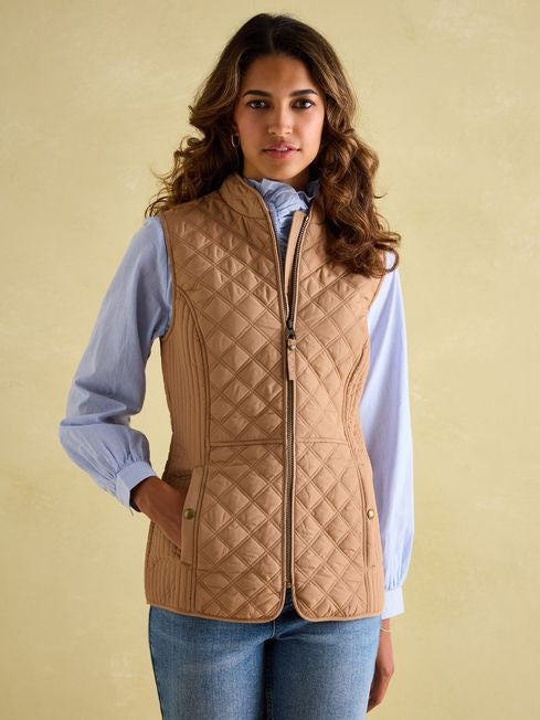 Joules Women’s Minx Tan Showerproof Diamond Quilted Gilet