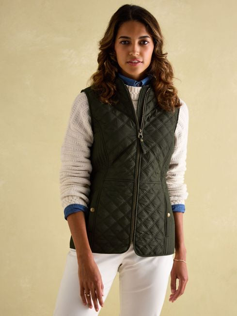 Joules Women’s Minx Khaki Showerproof Diamond Quilted Gilet