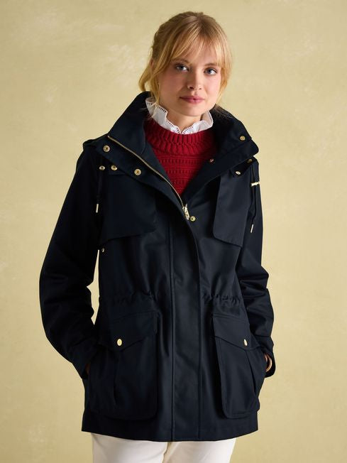 Joules Women’s Fairford Navy Waterproof Raincoat with Hood