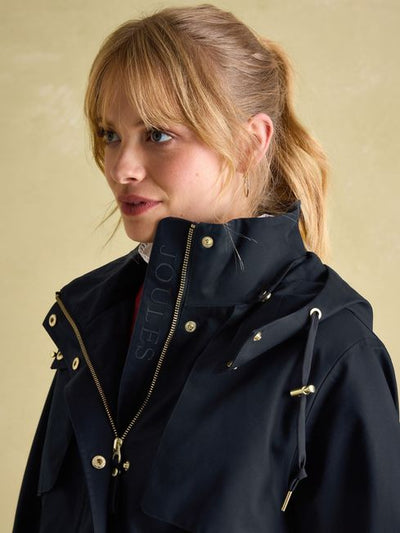 Joules Women’s Fairford Navy Waterproof Raincoat with Hood