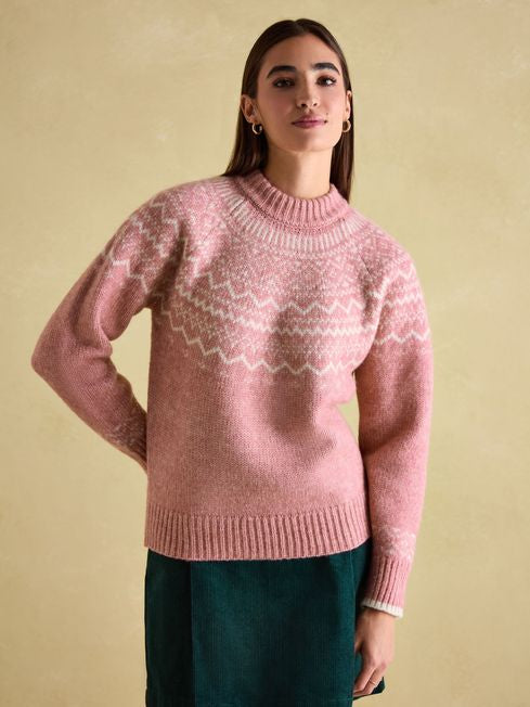 Joules Women’s Charlotte Pink Crew Neck Fair Isle Jumper