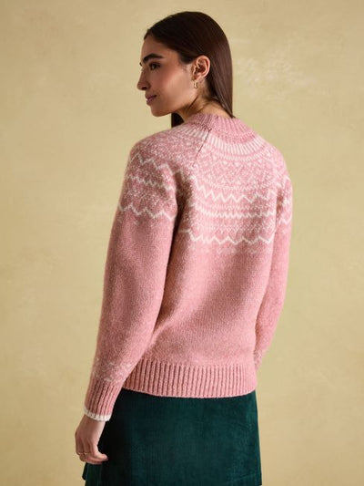 Joules Women’s Charlotte Pink Crew Neck Fair Isle Jumper