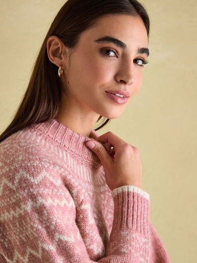 Joules Women’s Charlotte Pink Crew Neck Fair Isle Jumper