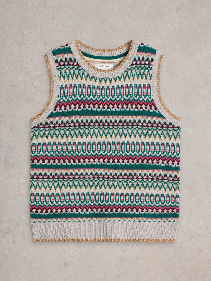 White Stuff Fay Sparkle Fairisle Tank in Grey MLT