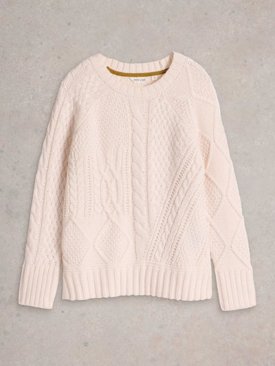 White Stuff Women’s Patchwork Cable Jumper in LGT NAT