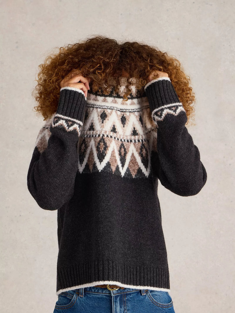 White Stuff Women’s Mono Fairisle Jumper in BLK MLT