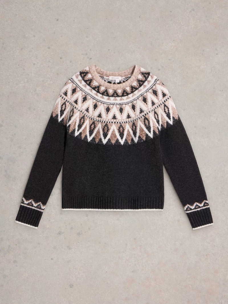 White Stuff Women’s Mono Fairisle Jumper in BLK MLT