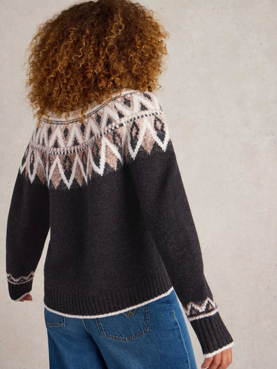 White Stuff Women’s Mono Fairisle Jumper in BLK MLT