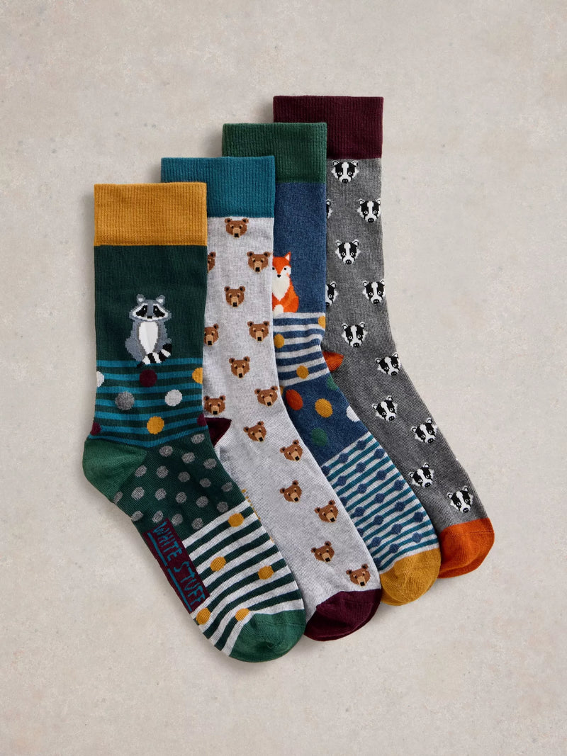 White Stuff Men’s 4 Pack Woodland Animal Socks