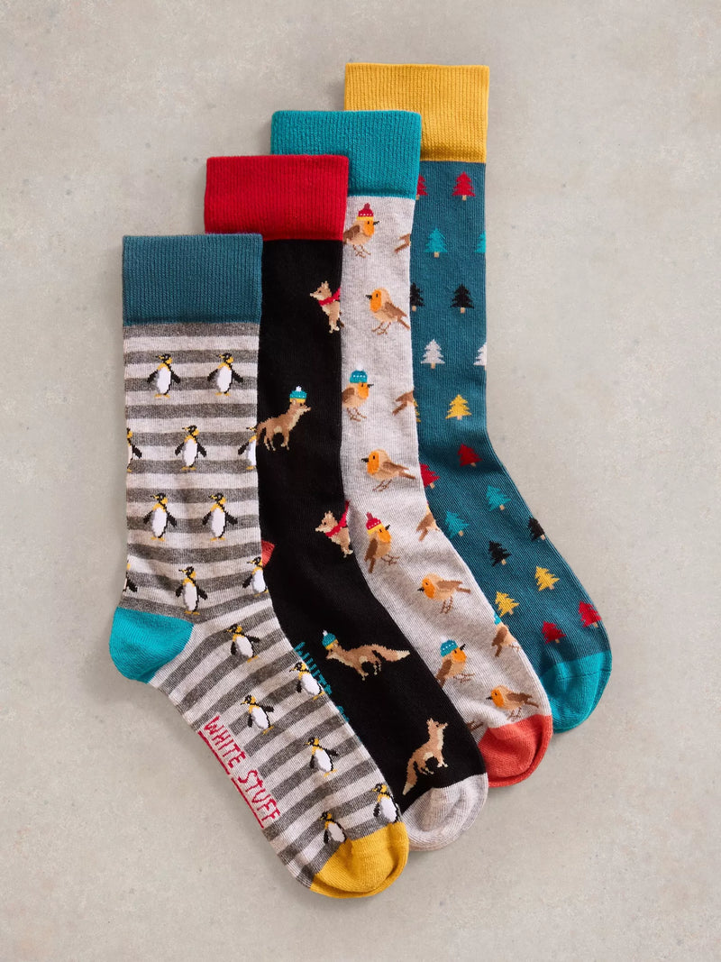 White Stuff Men’s 4 Pack Winter Animal Socks