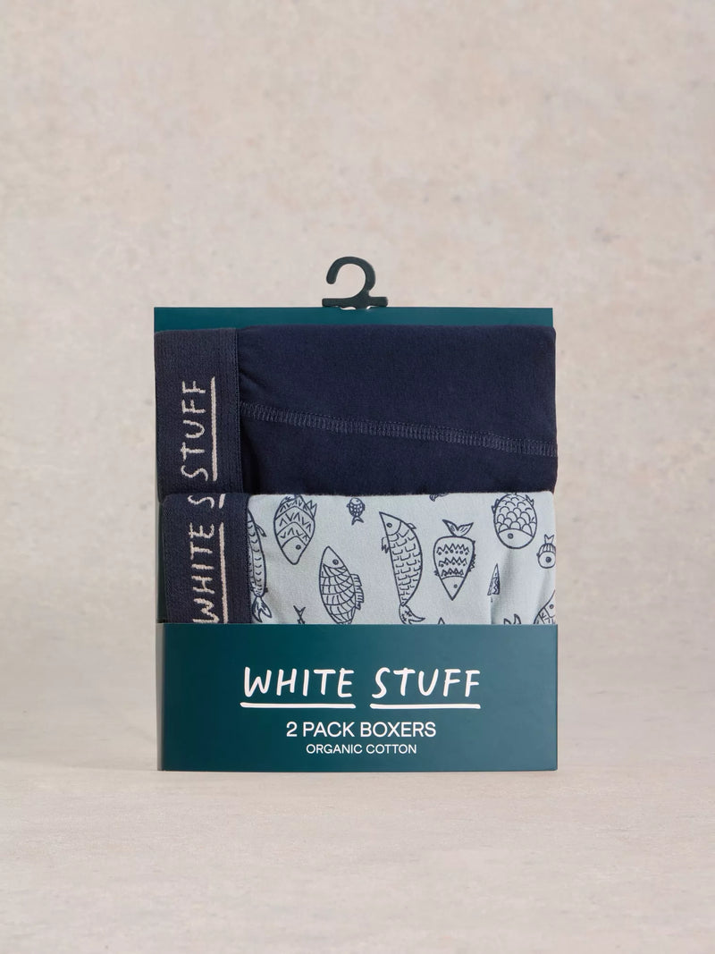 White Stuff Men’s 2 Pack Boxers - Plain & Print in Navy Multi