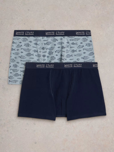 White Stuff Men’s 2 Pack Boxers - Plain & Print in Navy Multi