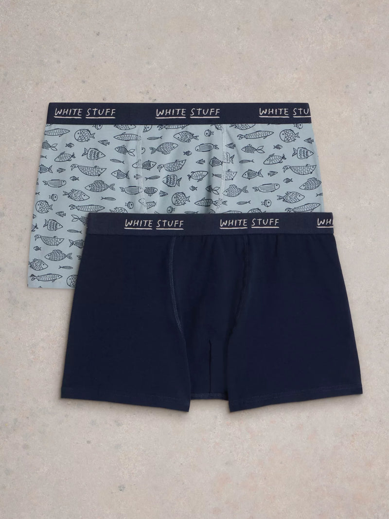 White Stuff Men’s 2 Pack Boxers - Plain & Print in Navy Multi