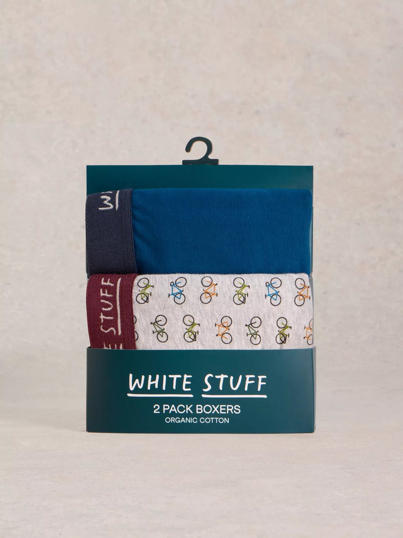 White Stuff Men’s 2 Pack Boxers - Plain & Print Teal MLT