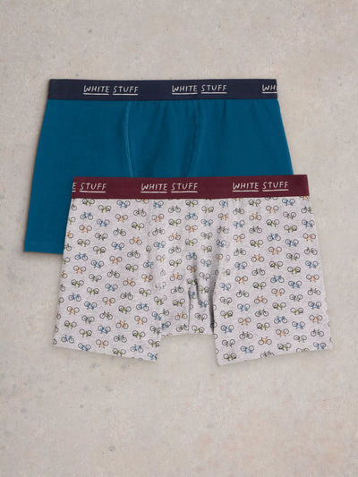 White Stuff Men’s 2 Pack Boxers - Plain & Print Teal MLT