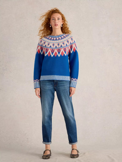 White Stuff Women Sapphire Fairisle Jumper in Blue Multi