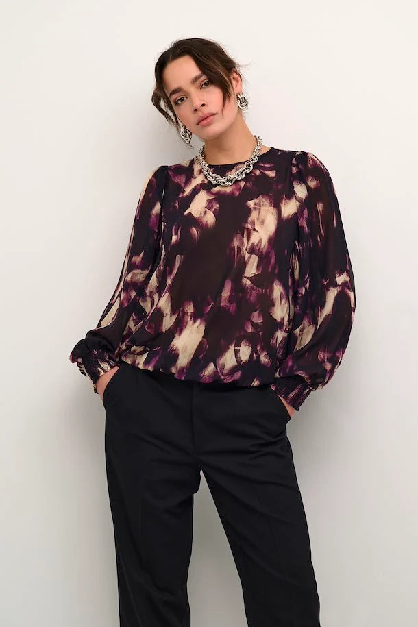 Kaffe Women’s KAaska Blouse in Purple Blurry Graphic