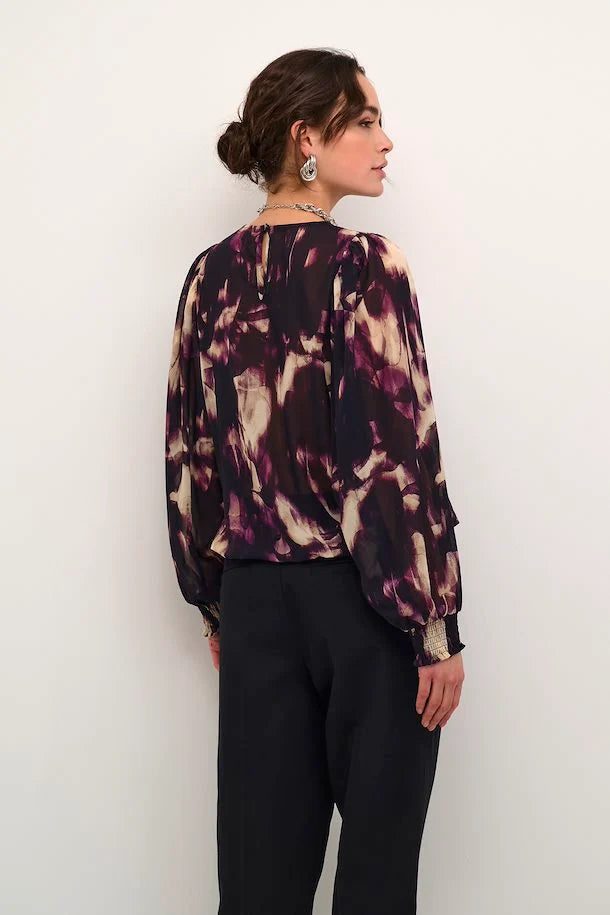 Kaffe Women’s KAaska Blouse in Purple Blurry Graphic