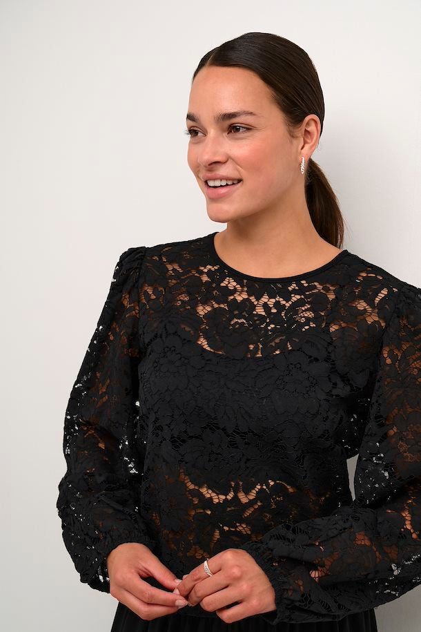 Kaffe Women’s Kanomi Lace Blouse in Black Deep