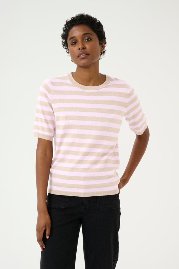 Kaffe Women’s KAlizza Striped Knit in Feather Gray Mel./Pink