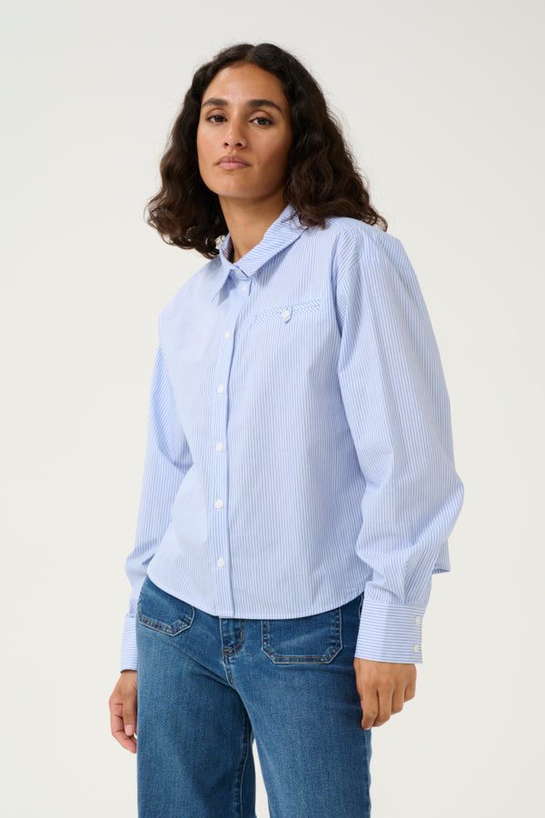 Kaffe Women’s KAsofie Shirt in White/Blue Stripe