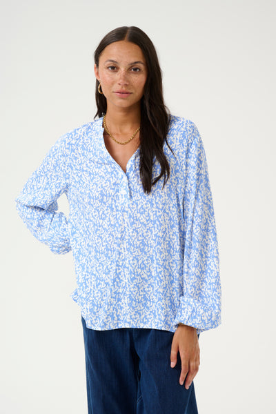 Kaffe Women’s KAmathilde Blouse in Blue/Chalk Graphic