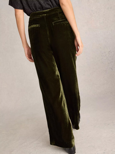 White Stuff Women’s Belle Wide Leg Velvet Trouser in Khaki Green