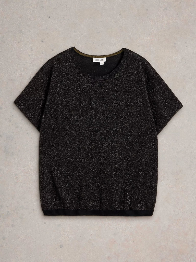 White Stuff Lena Sparkle Knit Tee in Pure Black