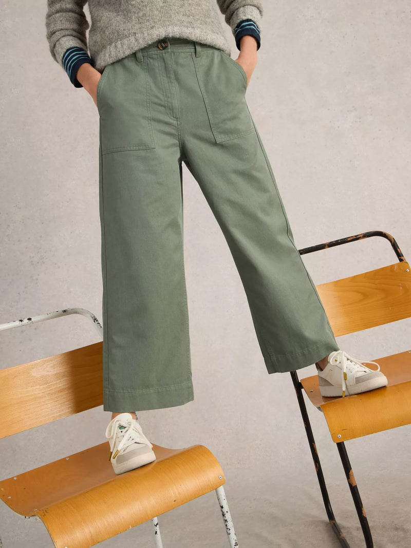 White Stuff Women’s Romy Wide Leg Cropped Trouser in Dust Green