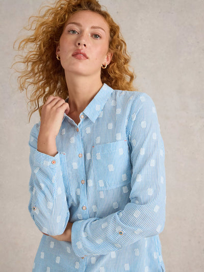 White Stuff Women’s Sophie Organic Cotton Shirt in Blue MLT