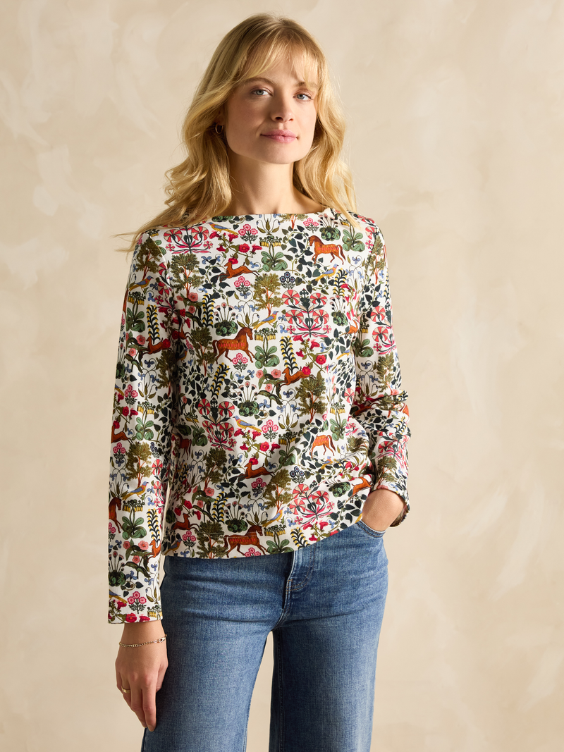 Joules Women’s Long Sleeved Top in Printed Harbour Fore