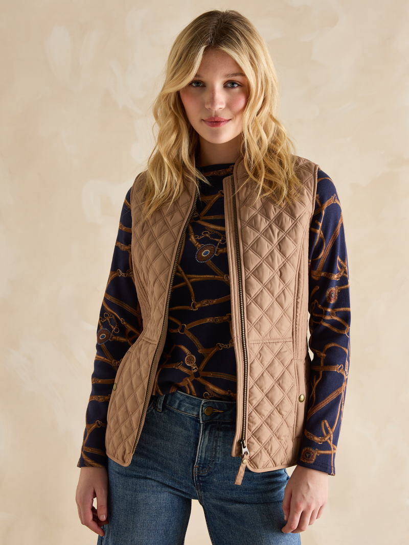 Joules Women’s Minx Brown Showerproof Diamond Quilted Gilet