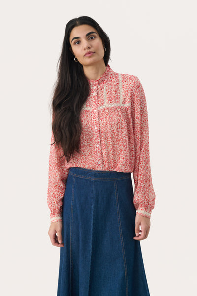 Part Two Women’s Leolu Shirt in Mars Red Mirco Flower, LeoluPW Top