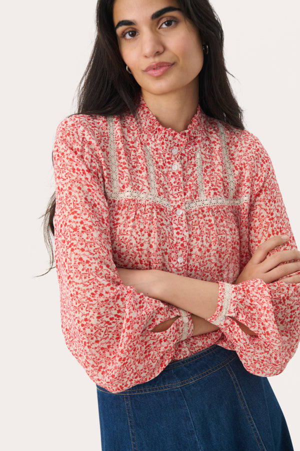 Part Two Women’s Leolu Shirt in Mars Red Mirco Flower