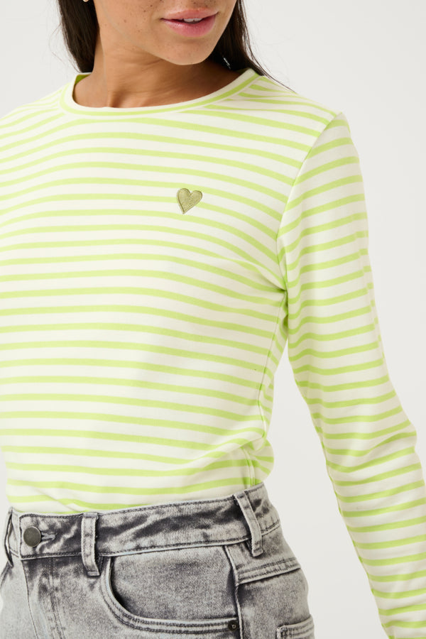 Kaffe Women’s Liddy T-Shirt Chalk/ Lettuce -Oil Green Heart