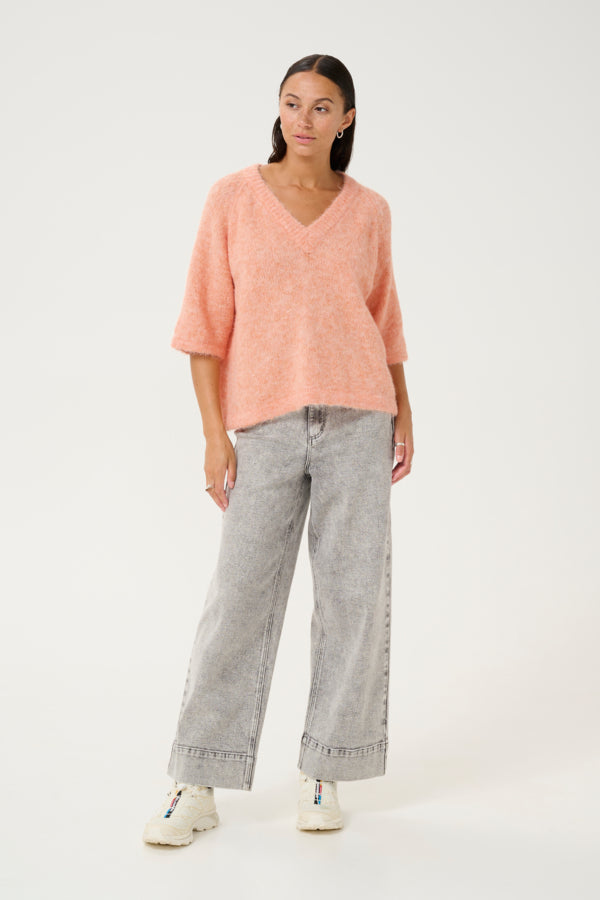 Kaffe Women’s KAemilie V-Neck Pullover in Peach Nectar