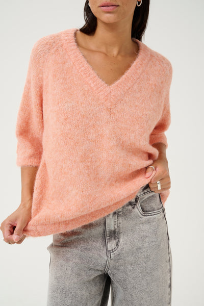 Kaffe Women’s KAemilie V-Neck Pullover in Peach Nectar