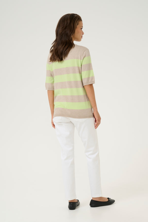 Kaffe Women’s KAlizza Striped Knit in Lettuce/ FeatherG. Bold Stripe