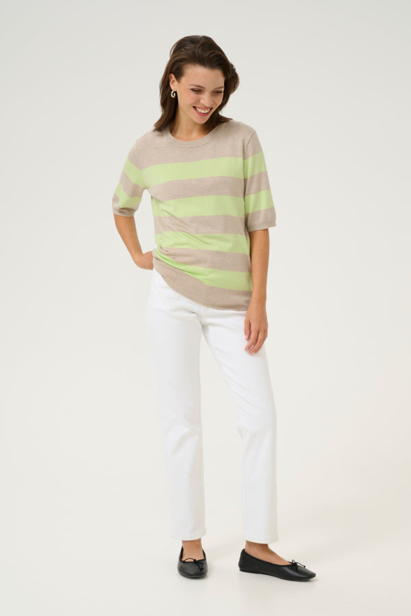 Kaffe Women’s KAlizza Striped Knit in Lettuce/ FeatherG. Bold Stripe