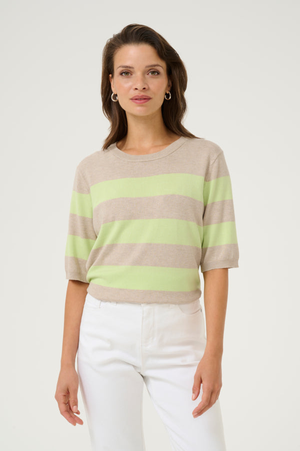 Kaffe Women’s KAlizza Striped Knit in Lettuce/ FeatherG. Bold Stripe