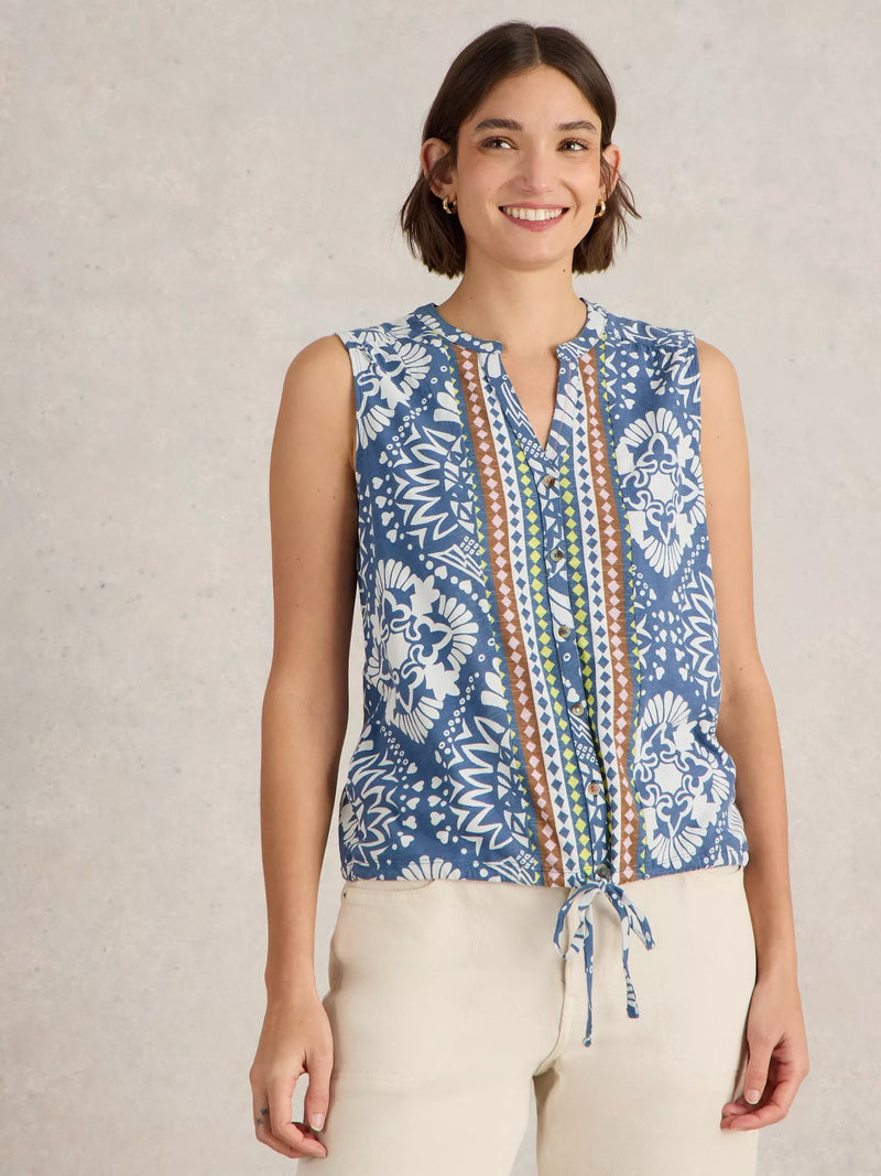 White Stuff Women’s Tulip Sleeveless Shirt in Blue Print