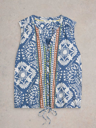 White Stuff Women’s Tulip Sleeveless Shirt in Blue Print