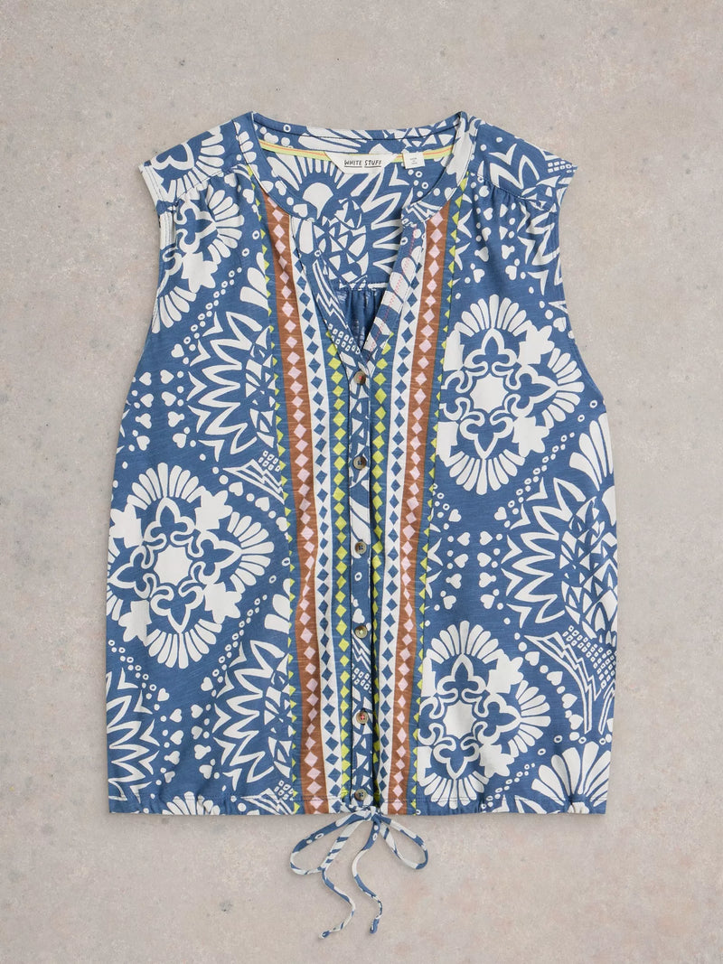 White Stuff Women’s Tulip Sleeveless Shirt in Blue Print