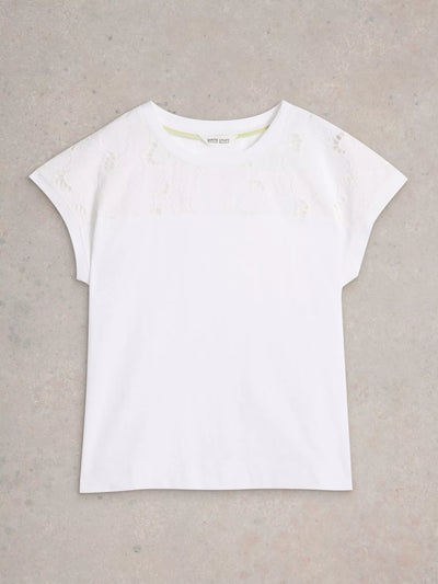 White Stuff Women’s Thea Broderie Tee in Brilliant White