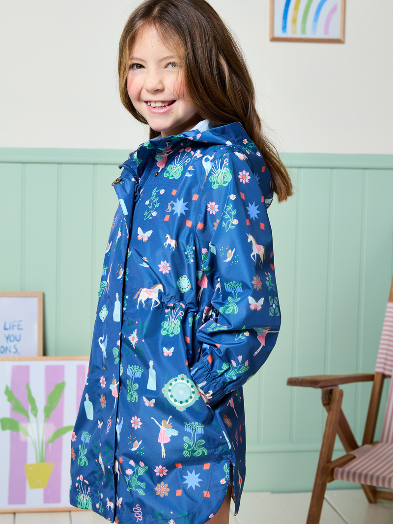 Joules Rainford Navy Waterproof Packable Raincoat With Hood