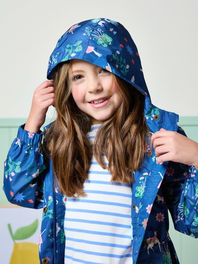 Joules Rainford Navy Waterproof Packable Raincoat With Hood